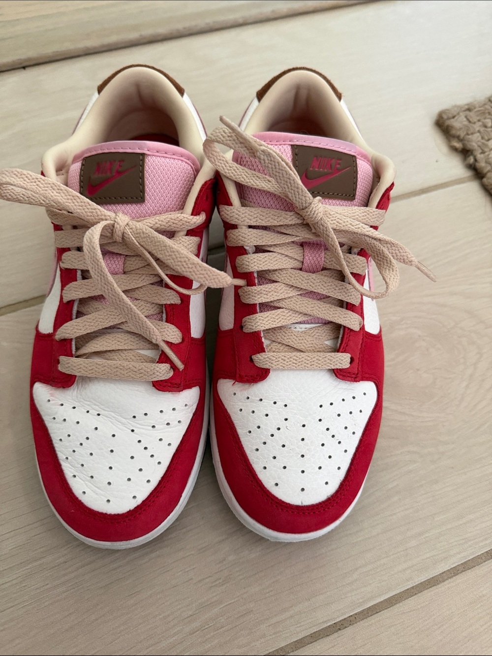 Nike Low-Top Sneakers in Red, White & Pink with Tan Laces